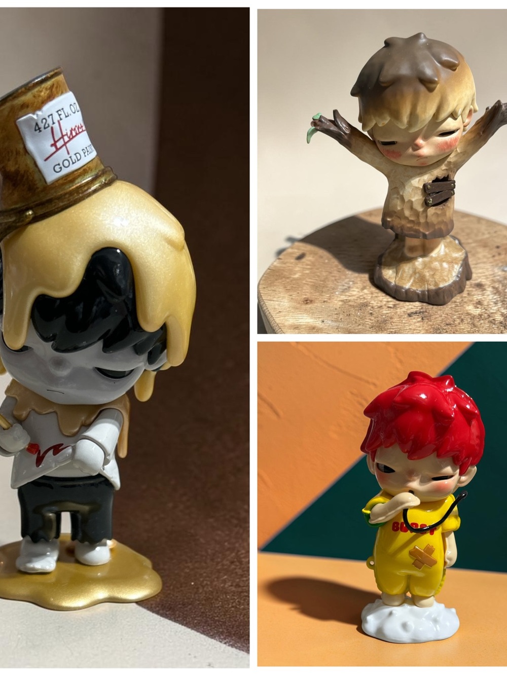 HIRONO Set of 3 Cute Character Figurines in Gold, Tan and Red